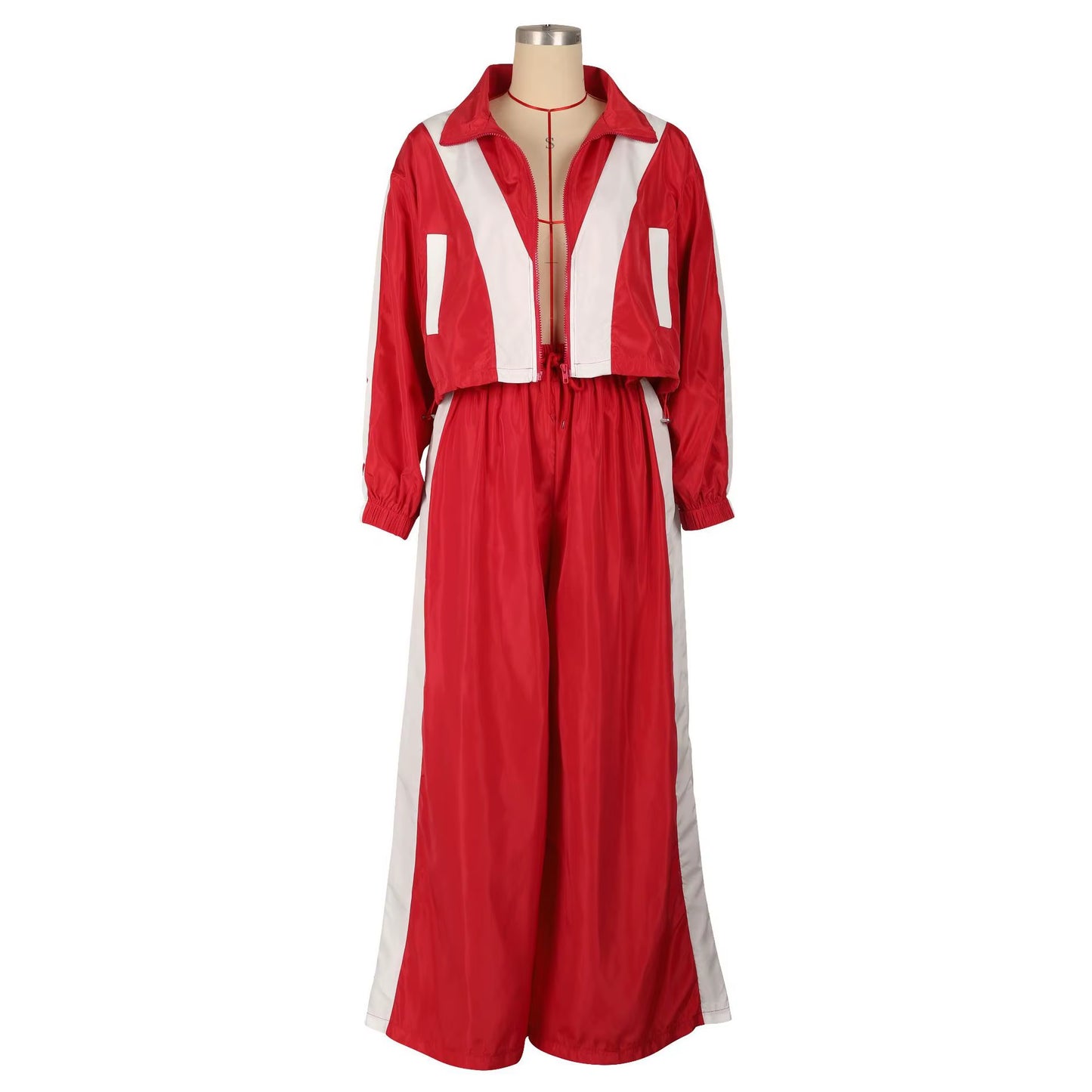 Active Patchwork Women'S Set Zipper Sweatshirt Jacket and Wide Leg Pants Suit 2025 INS Two 2 Piece Sets Outfit Tracksuit