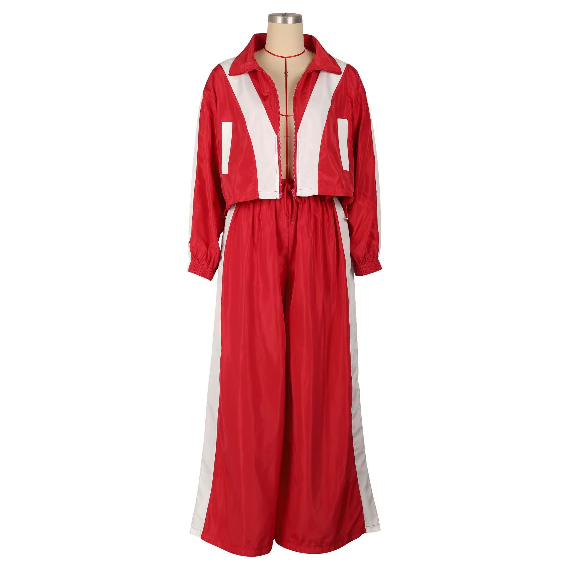 Active Patchwork Women'S Set Zipper Sweatshirt Jacket and Wide Leg Pants Suit 2025 INS Two 2 Piece Sets Outfit Tracksuit